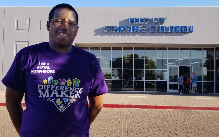 Orvell Franklin in front of Feed My Starving Children building.