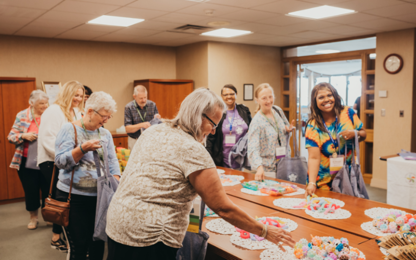 Royal Neighbors Chapter Leaders assembling sensory kits